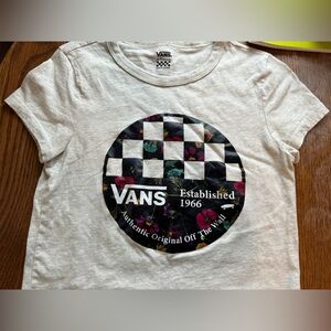 Vans White Tee with Black Checker Floral Circle Graphic